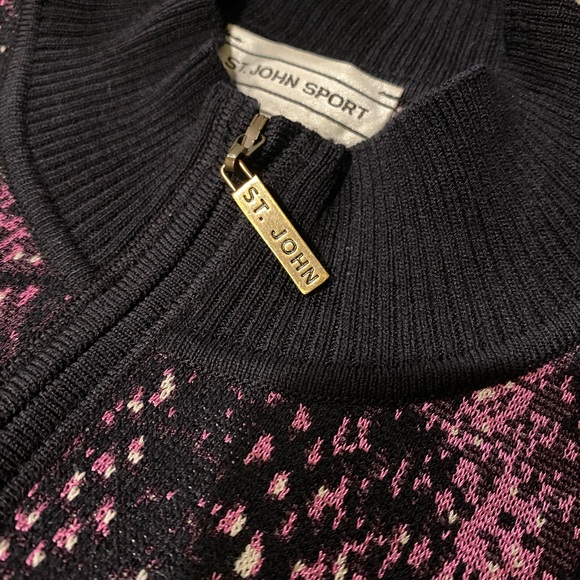 St John Wool Full Zip Snakeskin Print Cardigan Knit Sweater Purple Womens Sz Med - Picture 8 of 8